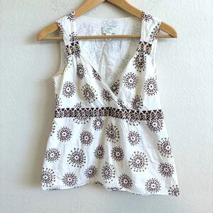 LOFT Vintage Y2K V-Neck Geometric White Sleeveless A-Line Top Womens 4 Petite